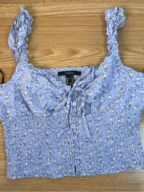 Forever 21 Lavender Floral Smocked Tie-Front Crop Top